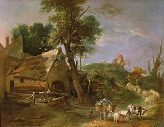 Landschaft mit Wassermühle